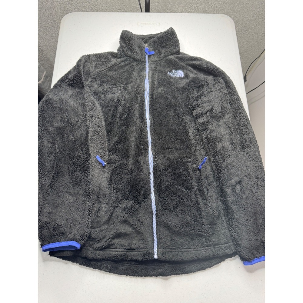 The North Face Osito Fleece Jacket Girls XL 18‎ Black Blue Full Zip Soft Fuzzy